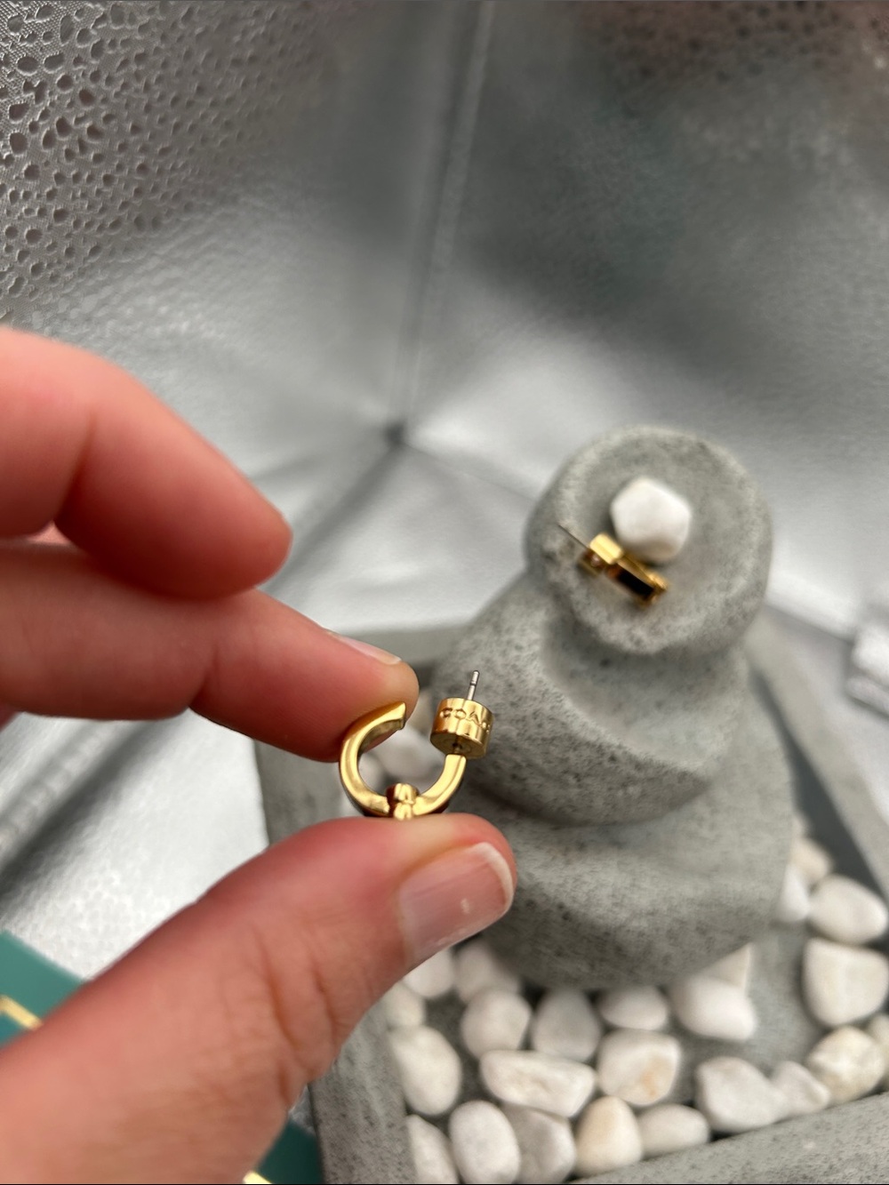 Coach Signature C Enamel Huggie Hoop Earrings - Picture 3 of 7